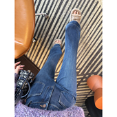 腿型修容术 长短版 高腰微喇叭牛仔裤 女秋冬加绒保暖显瘦裤 子新