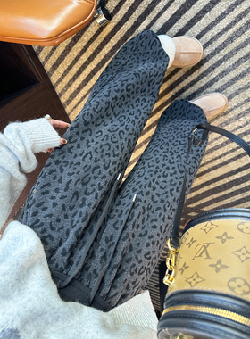 新贵老钱！~加绒深色豹纹休闲裤女秋冬松弛两穿束脚抽绳阔腿长裤