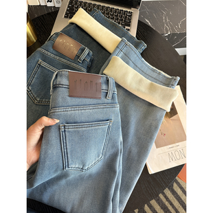 型 小个子毛边阔腿裤 加厚绒窄版 女2025新款 直筒牛仔裤 入冬镇店裤