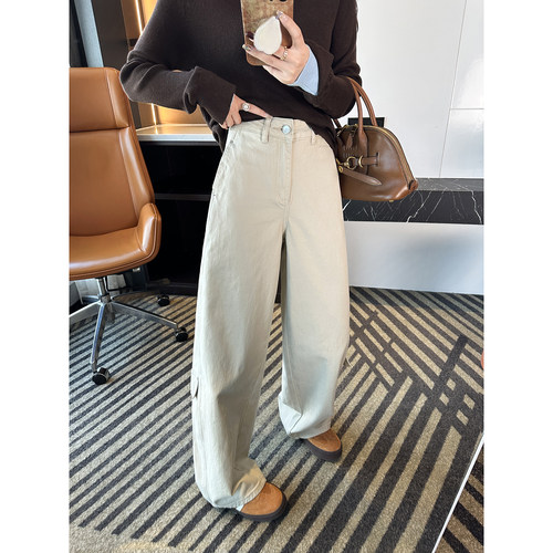 梨型福音！奶茶色茧型阔腿牛仔裤