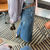 时髦百搭后开叉中长裙 遮胯A字牛仔半身裙女2025新款 版 型太牛了