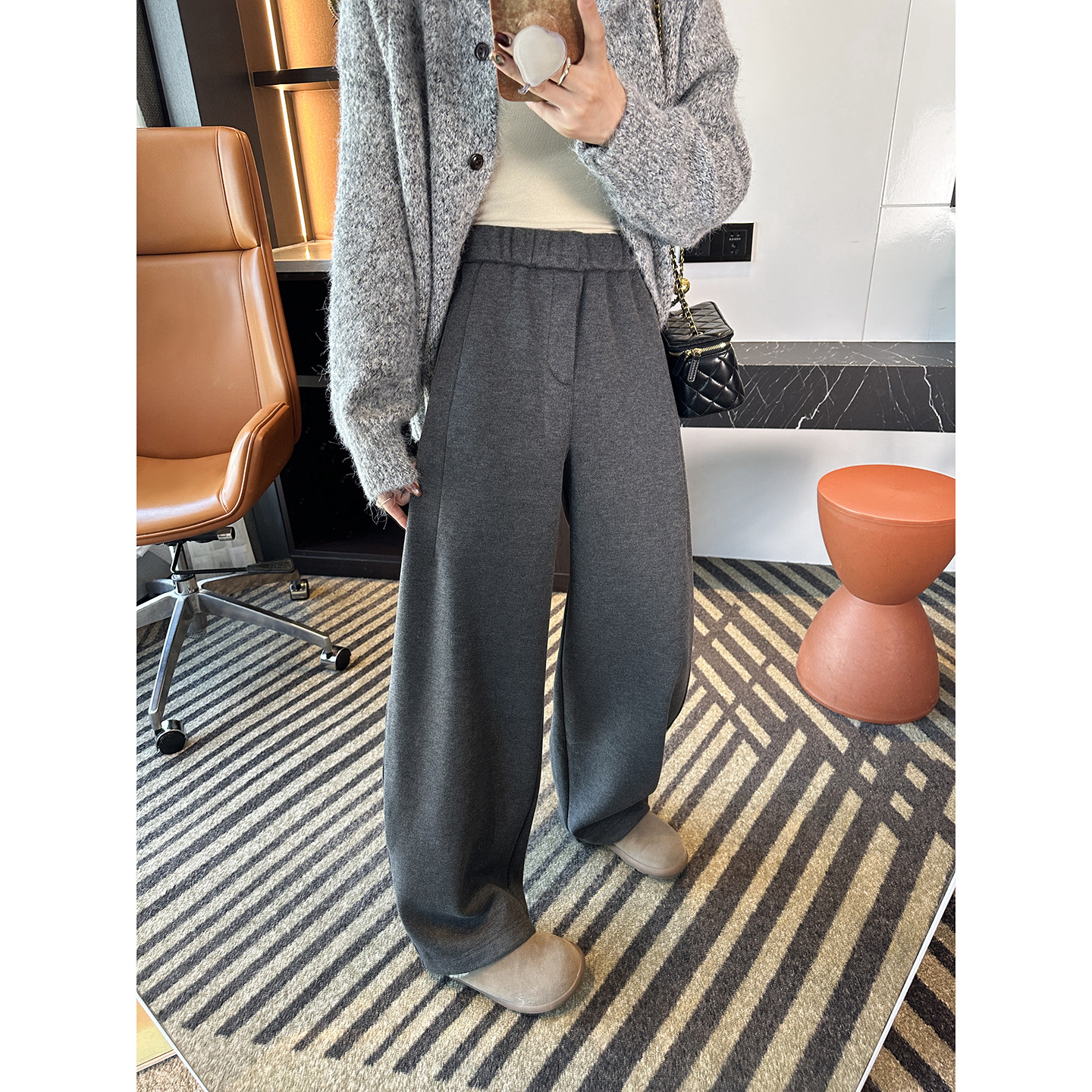 拯救腿型！~加厚绒弯刀休闲裤子女秋冬垂感两穿束脚灰色阔腿长裤,女装/女士精品,休闲裤,淘宝优惠券,粉丝福利购,淘宝优惠卷