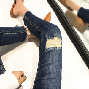 这条太好穿了！特显瘦 磨破直筒九分 高腰牛仔裤修身裤子女春新