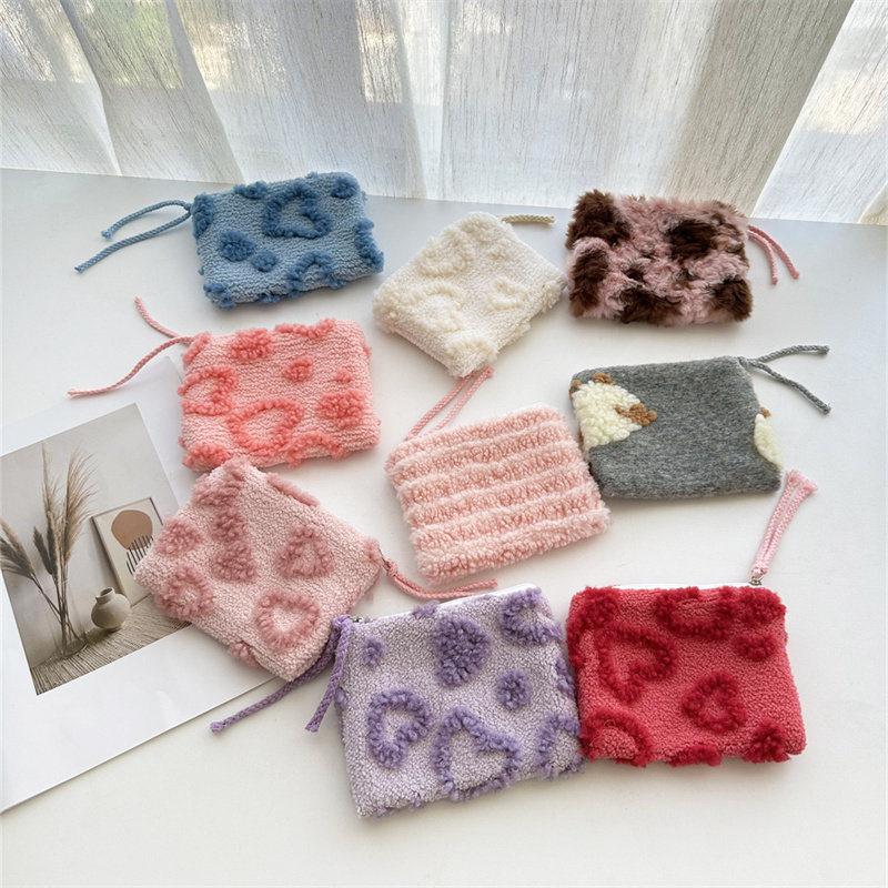 ins毛绒甜美多巴胺风扎绳小方包化妆包收纳包口红耳机收纳随身带,收纳整理,化妆包,淘宝优惠券,粉丝福利购,淘宝优惠卷