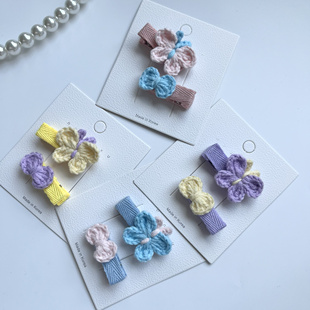 成品手工编织蝴蝶发夹可爱全包迷你鸭嘴夹发饰钩织bb夹儿童发夹