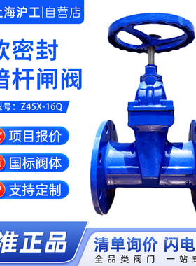 上海沪工闸阀Z45X-16Q软密封闸阀法兰闸阀暗杆闸阀DN100球墨铸铁
