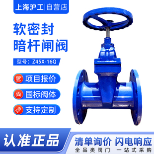 上海沪工闸阀Z45X 16Q软密封闸阀法兰闸阀暗杆闸阀DN100球墨铸铁