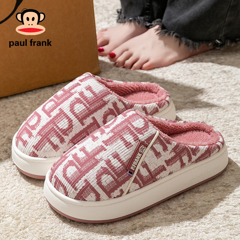大嘴猴拖鞋女士居家室内保暖加绒毛毛厚底柔软轻便棉拖鞋冬半包跟