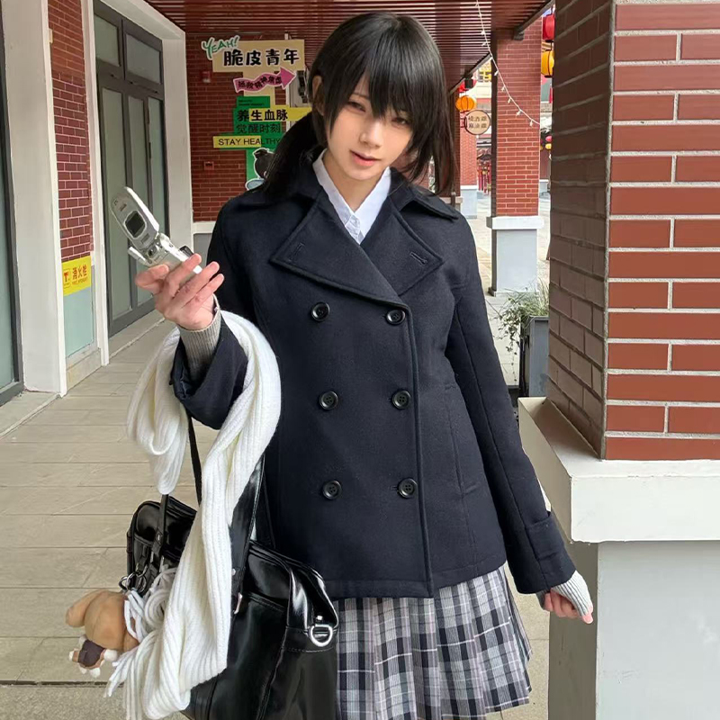 【京都雪】原创双排扣大衣秋冬保暖日系校供感外套