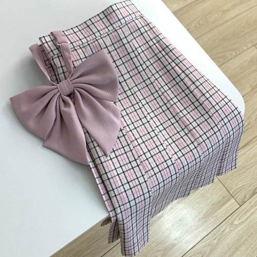 【桃桃】原创粉色格裙学院风高腰半身裙狗皮皮jk制服短裙