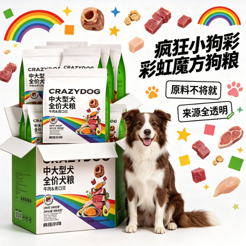 疯狂小狗冻干狗粮彩虹魔方牛肉青口贝犬粮中大型犬全价狗主粮包邮