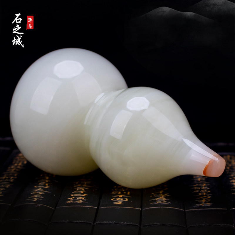 纯天然玉石摆件家用葫芦石材装饰品客厅电视柜玄关风水镇宅摆件品