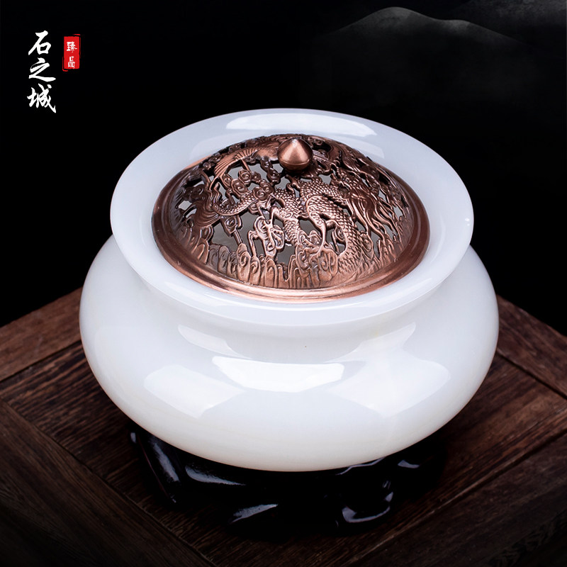 纯天然玉石创意香薰炉室内茶道檀香石头摆件石材供佛香薰摆件包邮