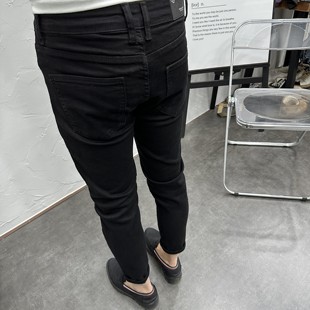 男春夏潮流休闲裤 一条经典 小脚九分牛仔裤 百搭 黑色水洗弹力修身