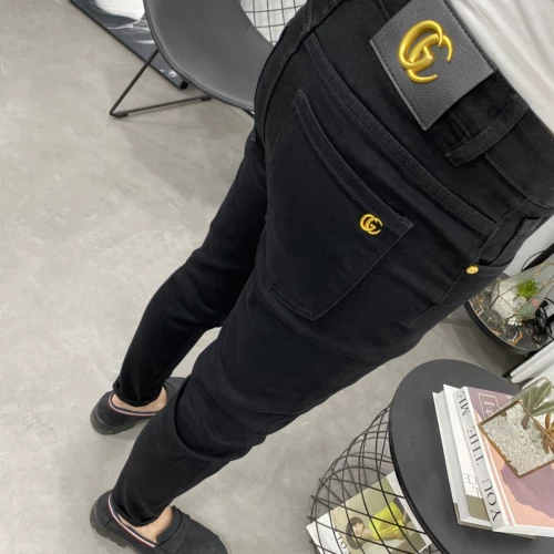 [一条有腔调的金属纯黑修身小脚牛仔长裤男潮牌夏秋青年弹力中低腰]