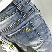 Chao Nan Spring и Summer Новая корейская вышивка легкая белая голубая нога девять джинсов