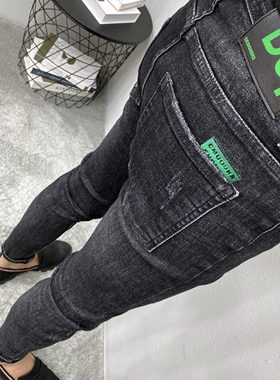 黑色猫须抓痕修身小脚牛仔长裤男秋冬新款韩版潮社会小伙青年网红