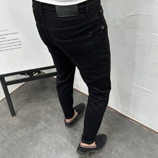 百搭 小脚牛仔裤 一条经典 黑色水洗修身 男士 秋冬弹力休闲潮牌长裤