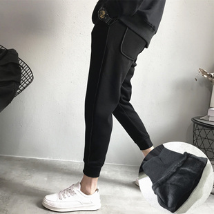 微跨宽松老爹裤 男潮冬韩版 九分休闲裤 加绒加厚束脚松紧腰小脚修身