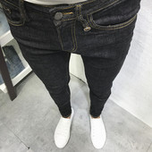 薄夏潮男韩版 社会小伙网红青年学生 长裤 修身 普洗黑显瘦小脚牛仔裤