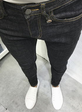 薄夏潮男韩版修身普洗黑显瘦小脚牛仔裤长裤社会小伙网红青年学生