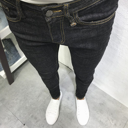 小脚弹力修身普洗紧身牛仔裤潮男