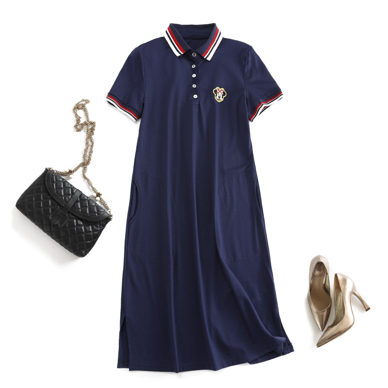 实物更加美！务实好穿~青春学院风POLO领中长款T恤裙短袖连衣裙夏