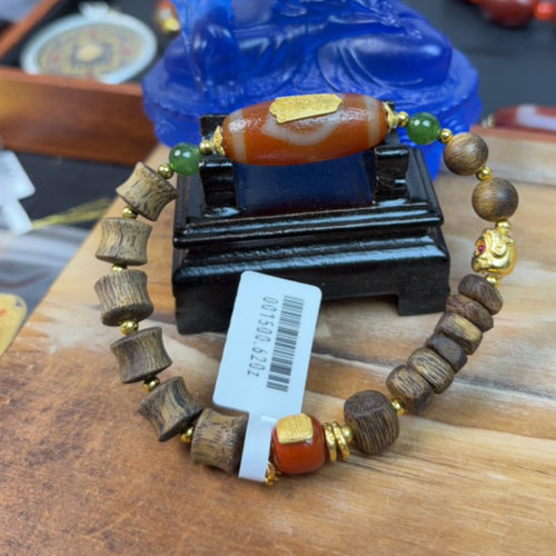 红肉麒麟镶嵌18k百解沉香手串