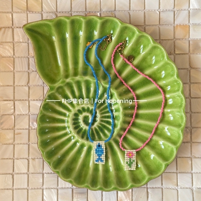 玫瑰蓝色小鱼小龙虾手工串珠项链