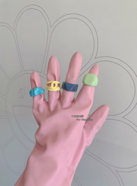 手工滴油小众甜酷风莫兰迪色戒指