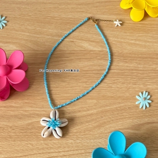 FHP 原创设计海岛度假风贝壳小花手工串珠项链 ins百搭叠戴锁骨链