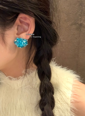 十月和晚非自制《first love》初恋蓝色手工串珠耳钉小众百搭耳饰