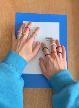 FHP 小众夏日彩色手工滴油素圈开口戒指ins纯色叠戴可调节指环