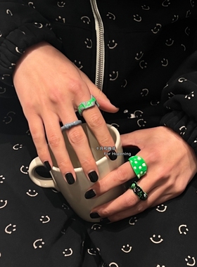 个性暗黑风不规则手绘滴油戒指