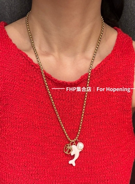 钛钢粉海豚项链椰子树高级感