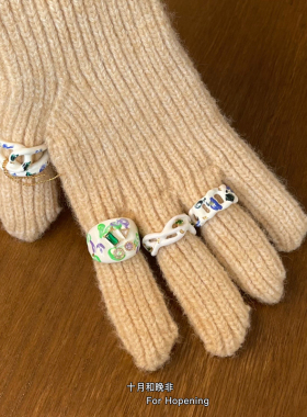 国潮手绘风镶锆石手工滴油戒指