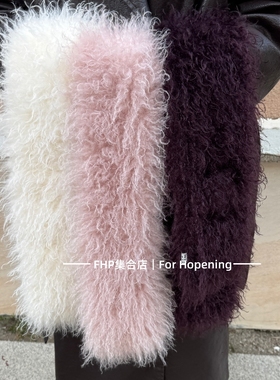 FHP 韩系小众时髦冬季保暖紫色毛绒绒长围巾仿滩羊毛围脖氛围感女