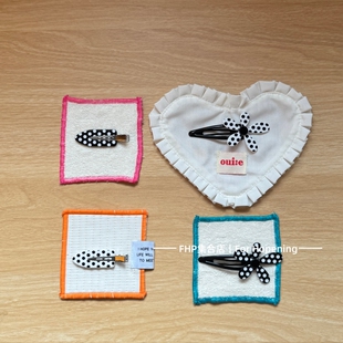 FHP 韩系ins小众设计艺术黑白波点花朵边夹可爱百搭侧边刘海夹子