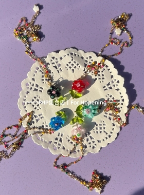 琉璃小花不掉色钛钢手工滴油项链