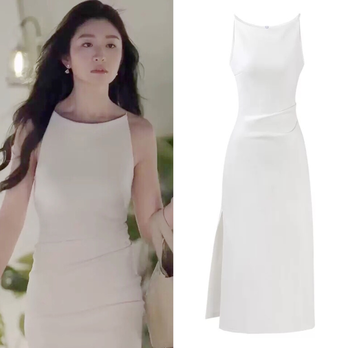 心动的信号徐如蓝同款白色巨好看开叉掐腰包臀裙夏季一字肩连衣裙