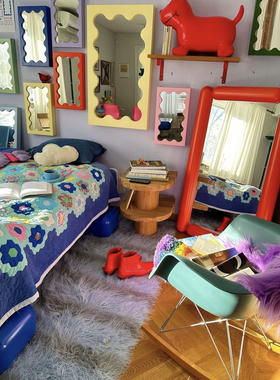 ins风新款极简波浪形餐具柜高颜值靠墙一体小户型落地式装饰可坐