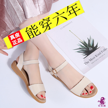 真皮凉鞋牛筋软底2020夏新款女平底拖鞋时尚妈妈坡跟孕妇凉鞋外穿