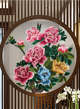 定制圆形苏绣挂画刺绣牡丹画