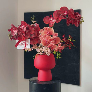 北欧风创意高脚蝴蝶结兰花专用小花盆轻奢高级感简约陶瓷花盆