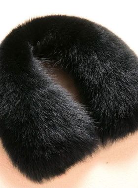黑色狐狸毛领子男女通用水貂领方领皮草大衣呢子大衣通用毛领