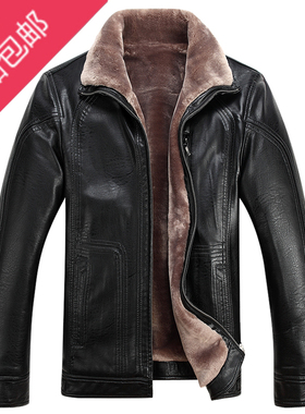 海宁真皮皮衣男中年男士立领休闲加绒保暖外套冬季新款立领皮夹克