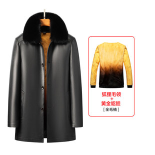 貂皮大衣男士中长款狐狸毛领黄金貂内胆真皮外套冬季保暖绵羊皮衣