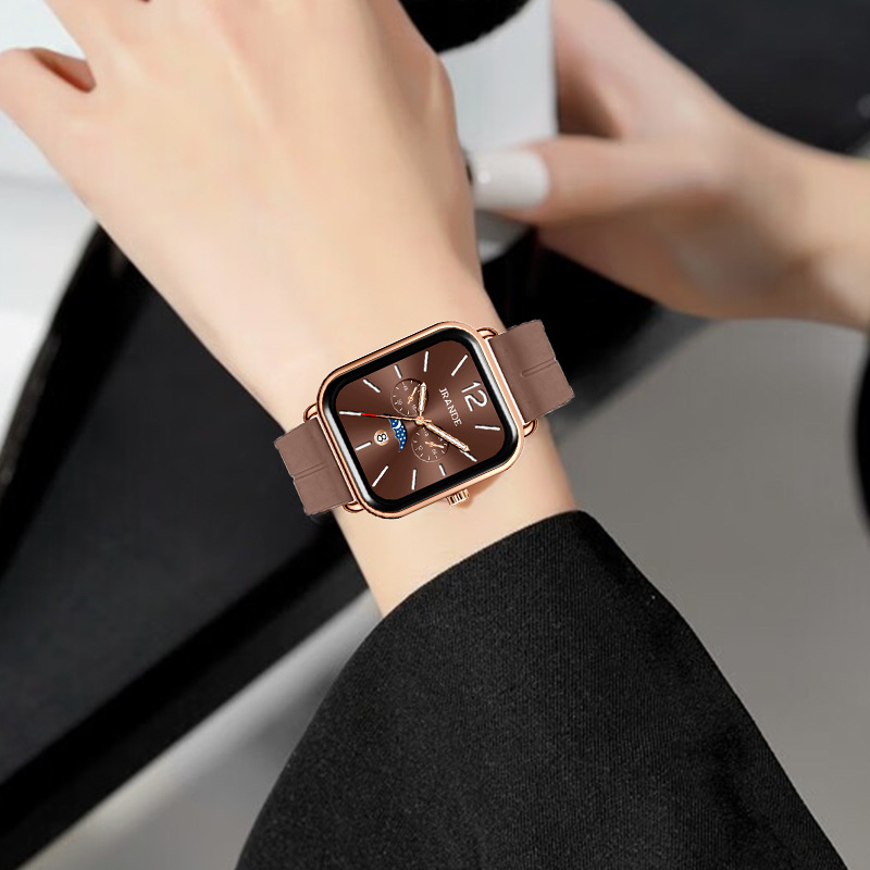 万达撤柜歌浪迪女士手表石英手表女防水高级感小众硅胶带方形腕表