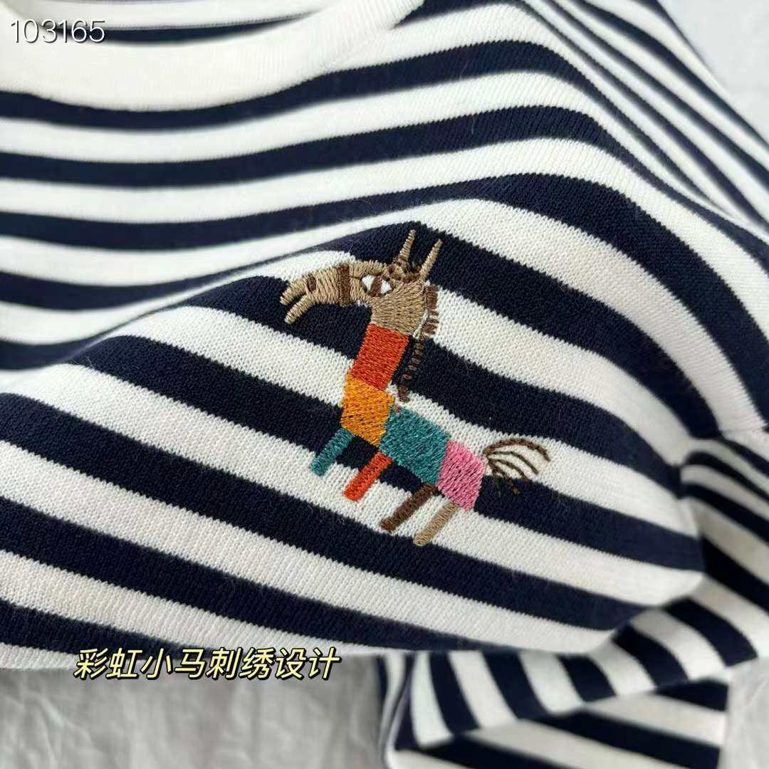 凉快舒适天丝索罗娜彩虹小马刺绣条纹圆领针织短袖T恤夏女新款