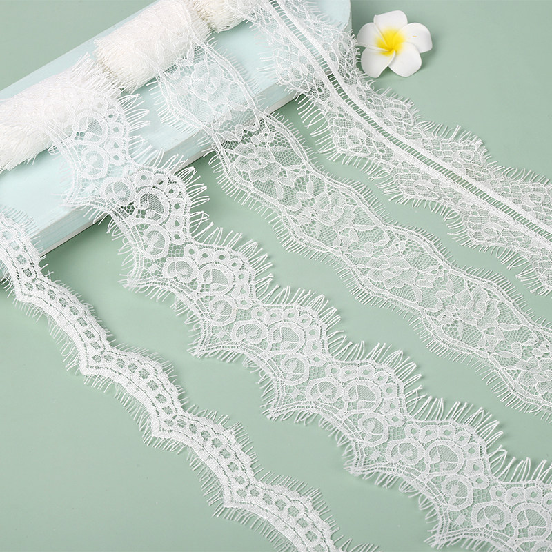 新品小边睫毛花边辅料婚纱服装领口蕾丝布料白色黑色高品质不勾纱